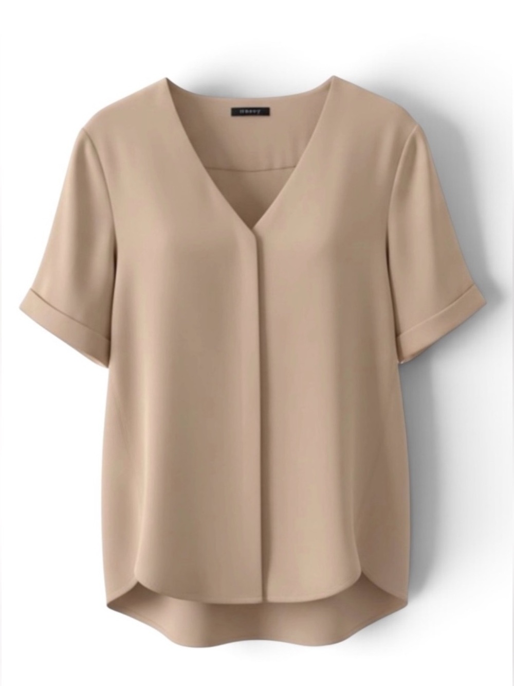 Theory Tan V-Neck Short Sleeve Button Down Silk Napala Blouse Size Small